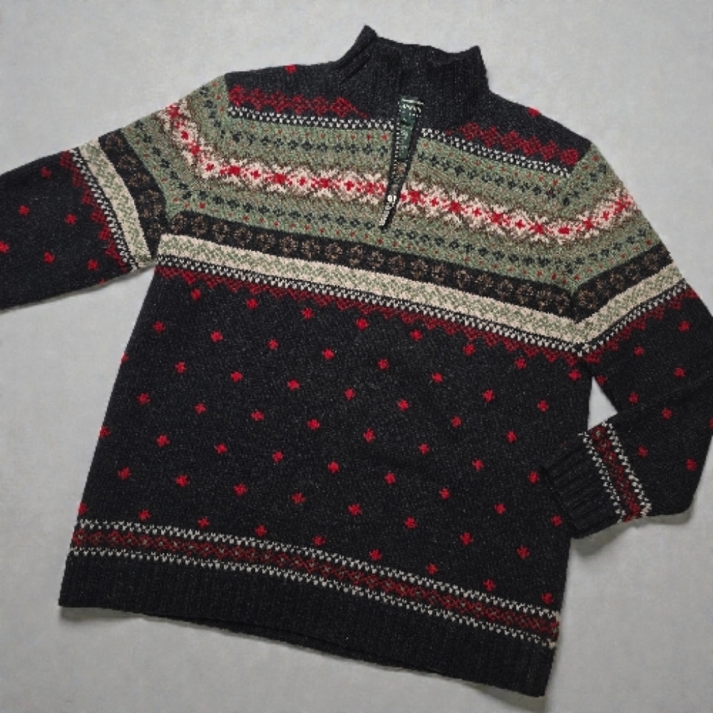 Lauren Ralph Lauren Wool Lambswool Blend 1/4 Zip Pullover Sweater Size Medium